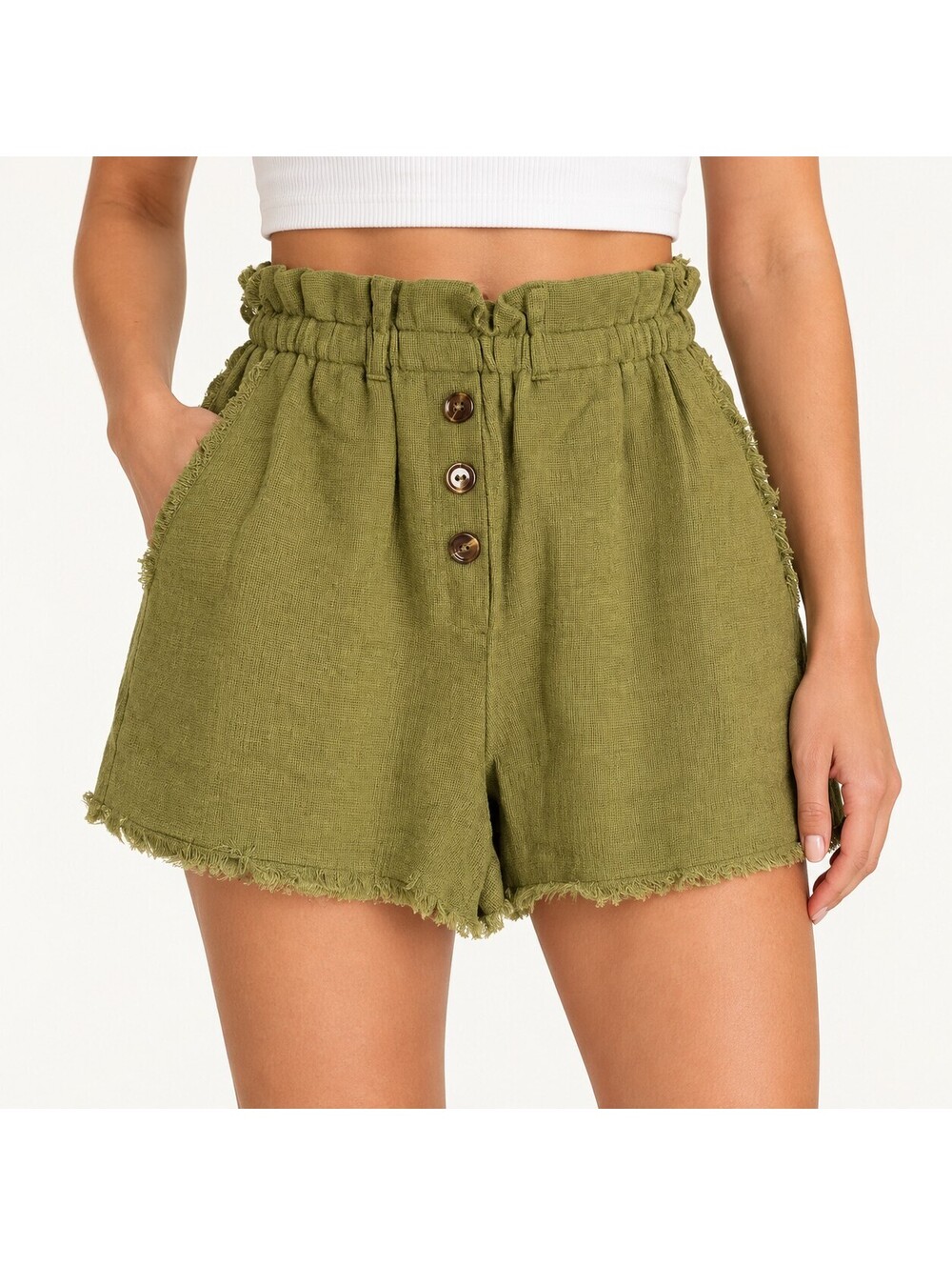 NWT Something Navy Ryan Paperbag Green Shorts Frayed Hem Size XS